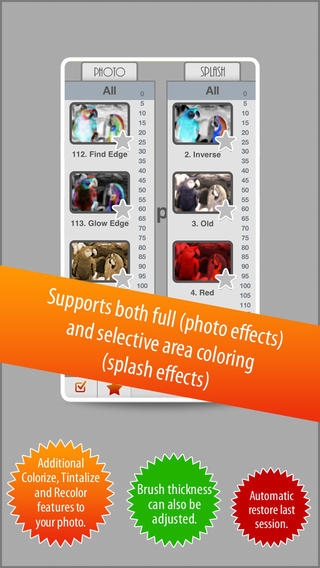 「Photo Splash FX - editor with multiple color stroke to splash, colorize, recolor and share on instagram, Facebook & dropbox」のスクリーンショット 1枚目