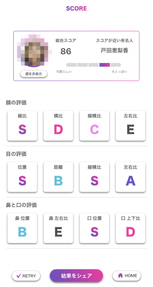 Appliv Facescore 顔のバランスを点数で採点するアプリ