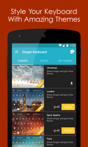 Appliv Ginger キーボード 絵文字 無料 英文法 Android