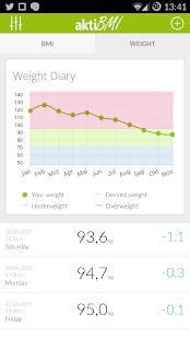 Androidアプリ「BMI計算と体重日記, 体重減少」のスクリーンショット 2枚目