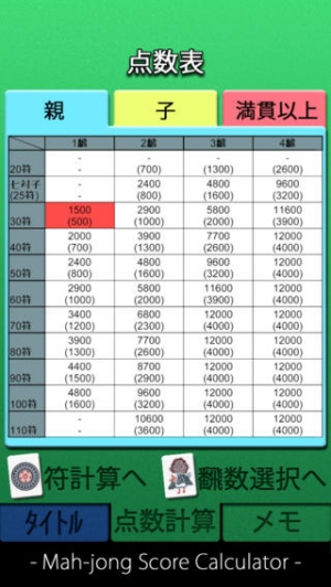 すぐわかる 麻雀点数計算 点数記録memo Appliv