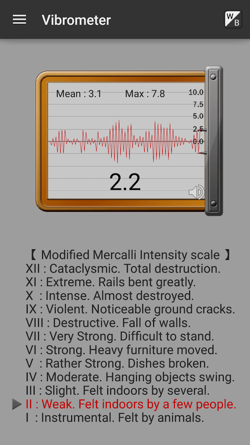 「振動計、地震計：Vibration meter」のスクリーンショット 2枚目