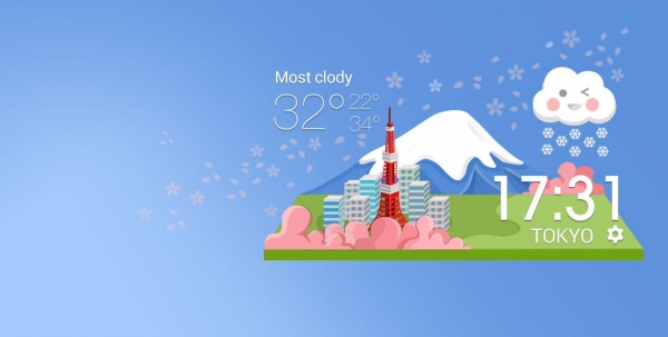 「桜＆富士 - 日本天気時計＆天気予報のウィジェット」のスクリーンショット 1枚目