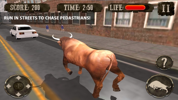 「Crazy Angry Bull Attack 3D: Run Wild and Smash Cars」のスクリーンショット 1枚目