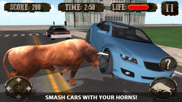 「Crazy Angry Bull Attack 3D: Run Wild and Smash Cars」のスクリーンショット 2枚目