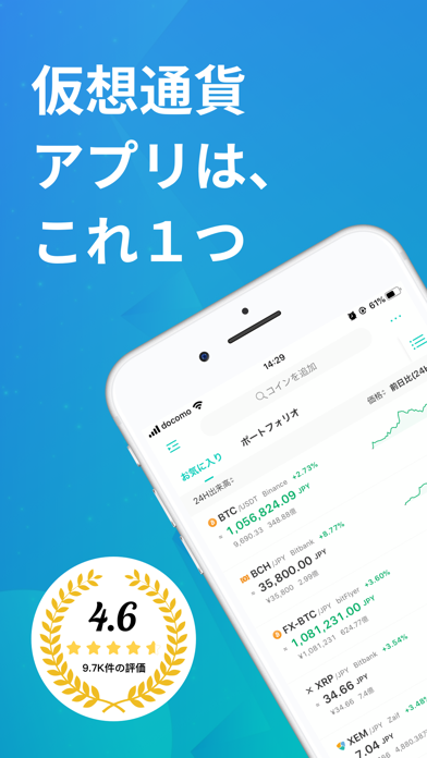 「コイン相場 - ビットコイン&仮想通貨アプリ」のスクリーンショット 1枚目
