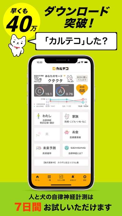 「カルテコ 人や犬猫(ペット)の自律神経・ストレス測定＆記録」のスクリーンショット 1枚目
