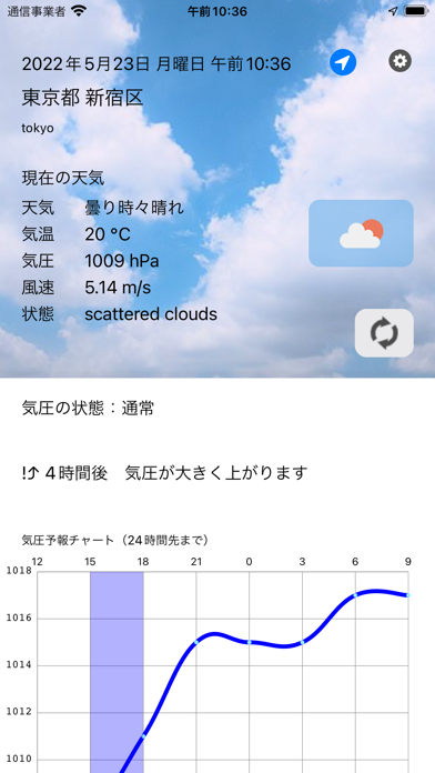 「気圧速報 | 頭痛&気象痛対策に！」のスクリーンショット 1枚目