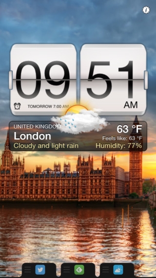 「目覚まし時計 - Social Reader, Weather & iPhone Alarm Clock.」のスクリーンショット 1枚目
