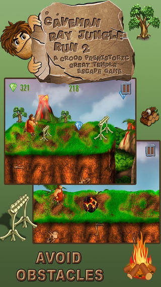 「穴居人のジャングルラン：グレート恐竜脱出ゲーム - 無料版」のスクリーンショット 2枚目