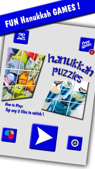 「ユダヤ人のパズル - ハヌカー、楽しく自由なタイルスイッチジグソーパズルゲーム」のスクリーンショット 1枚目