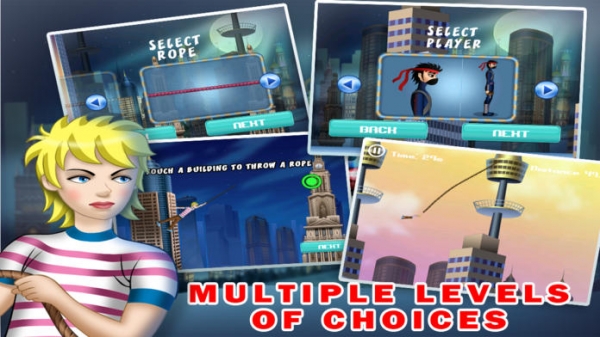 「市スパイダーフリースイング ：クールな中毒性の世界のサーファーが、ゲームを逃れる 男の子と子供のための最高の弾む無料アプリ」のスクリーンショット 1枚目