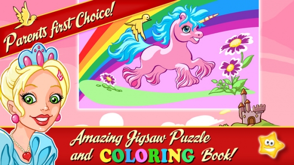 「ブック着色王女おとぎ話のジグソーパズルゲームと馬 - ジグソーパズルは子供の幼児とユニコーンのためのゲームをパズル」のスクリーンショット 1枚目