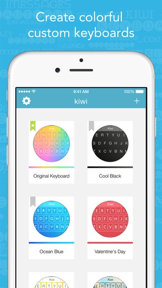 「Kiwi - Colorful, Custom Keyboard Designer with Emoji for iOS 8」のスクリーンショット 1枚目