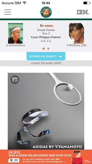 「Application officielle du tournoi Roland-Garros 2015」のスクリーンショット 1枚目