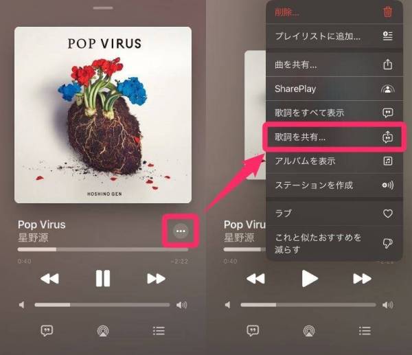 Apple Music・歌詞共有方法