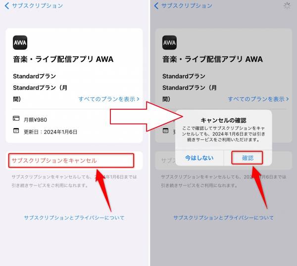 サブスクリプションのキャンセルに進む