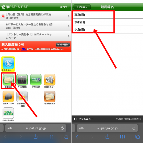 「即PAT」での馬券購入のやり方1