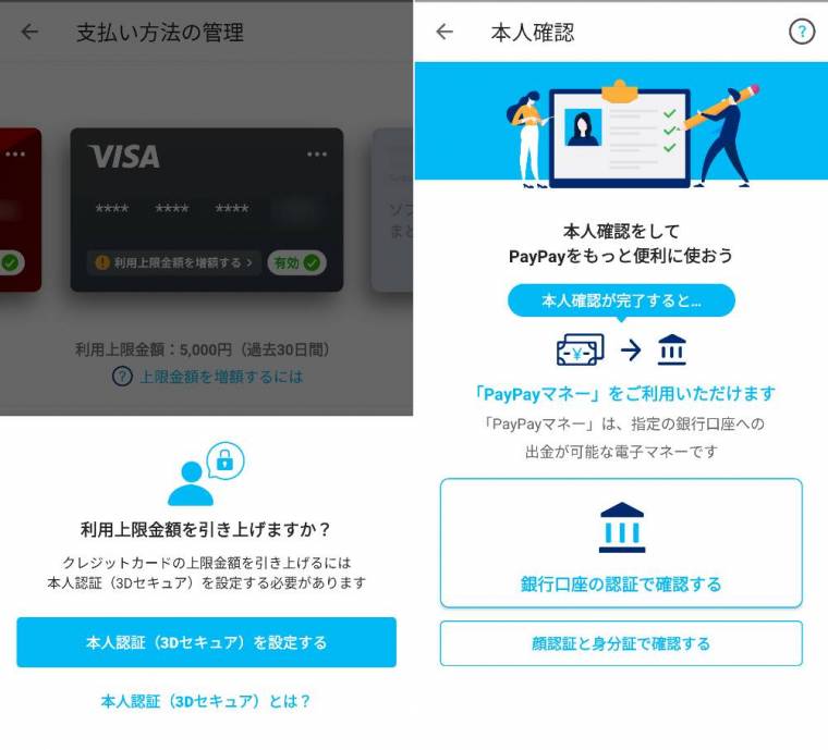 paypay 人気 青いバッジがついている 本人認証設定済みクレジットカード