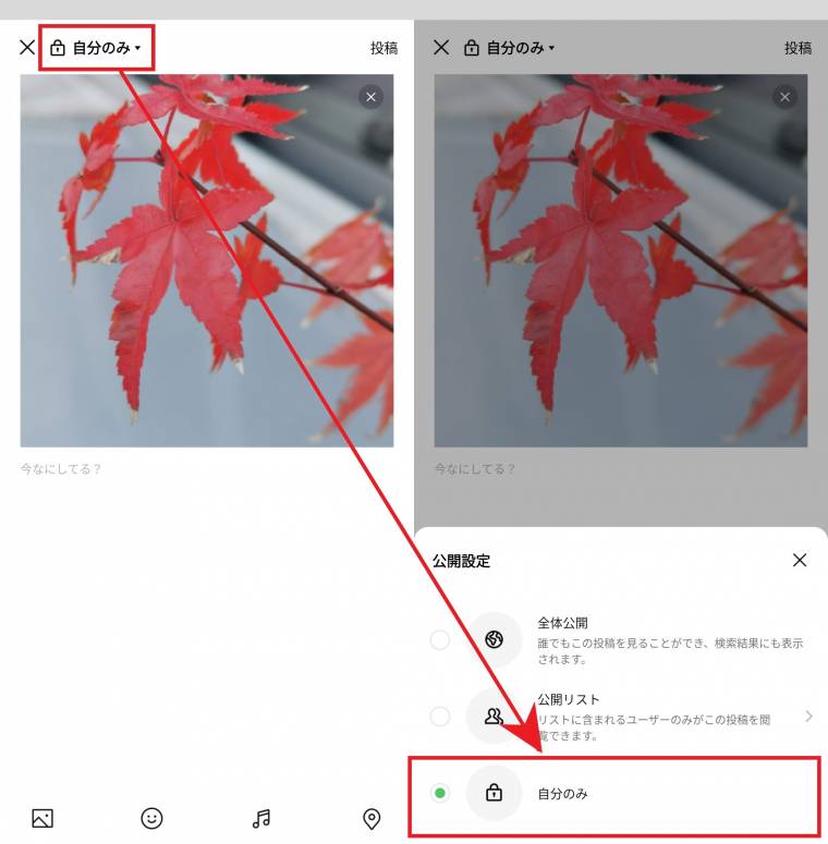 LINE VOOM（旧タイムライン）投稿を「非公開」にする方法 非表示との 