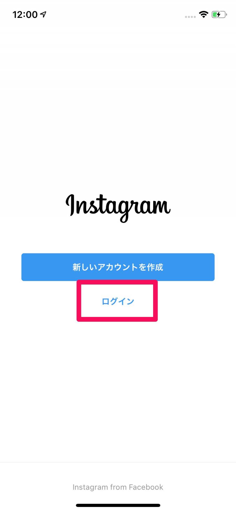 Instagramアプリ ログイン画面