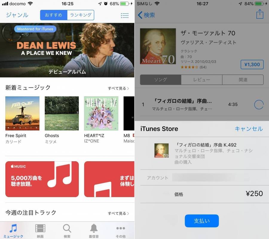 iTunes Storeの画面、楽曲購入画面