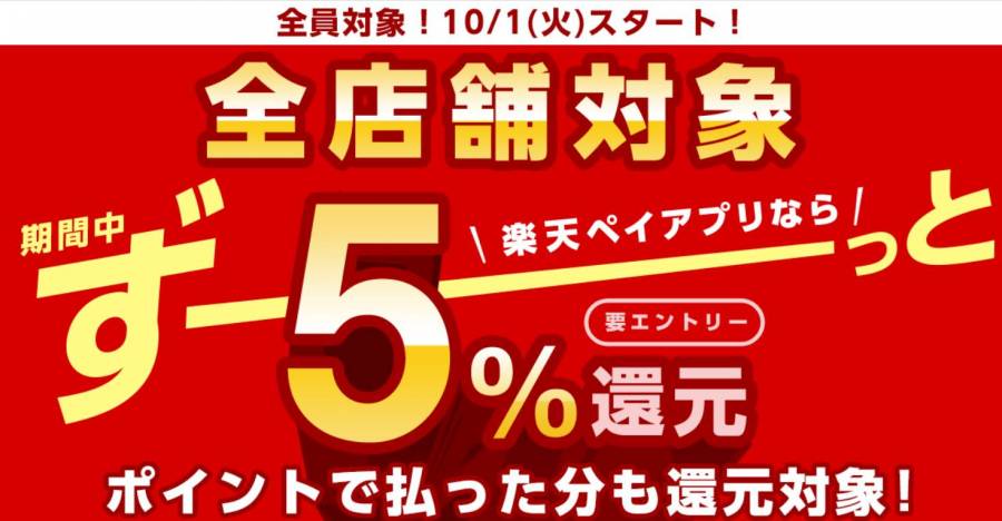 楽天ペイアプリのお支払いで最大5%還元