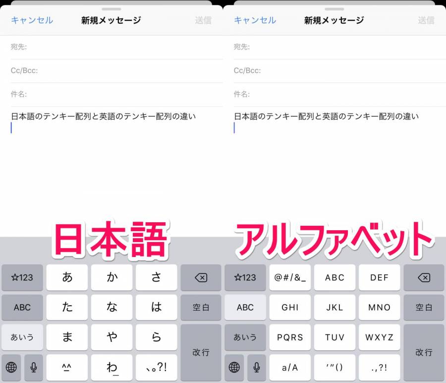 フリック入力 日本語とアルファベット比較