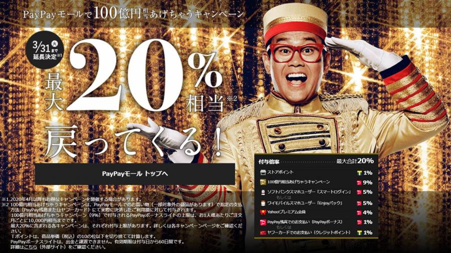 PayPayモールで100億円相当あげちゃうキャンペーン
