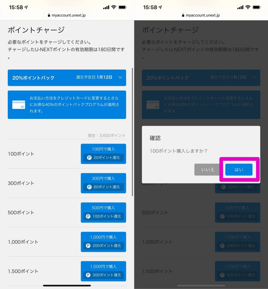 U-NEXT ポイントチャージ