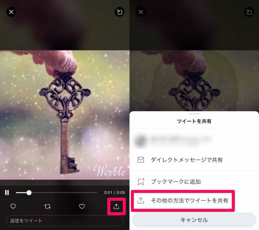 共有メニューを開く
