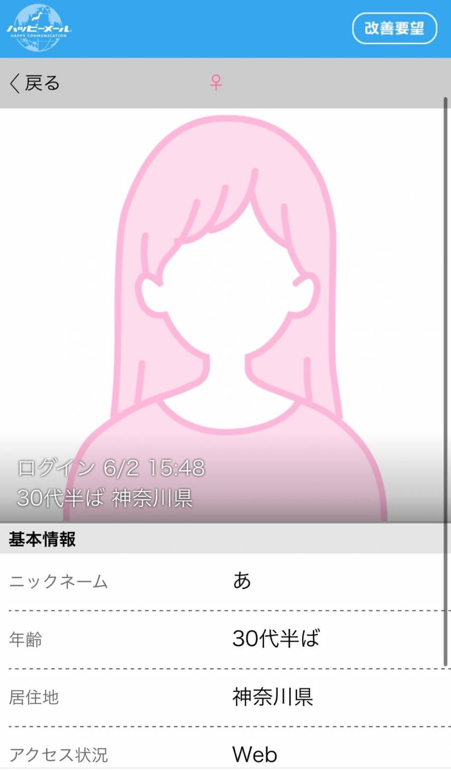 登録直後のプロフィール画面