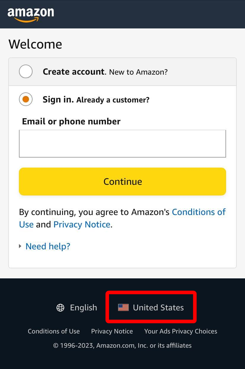 Amazon・言語設定変更