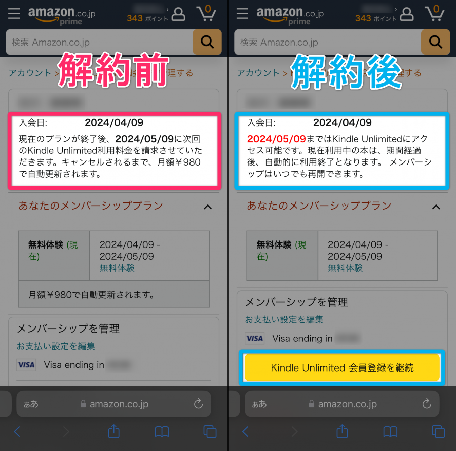 Kindle Unlimitedアカウント管理画面