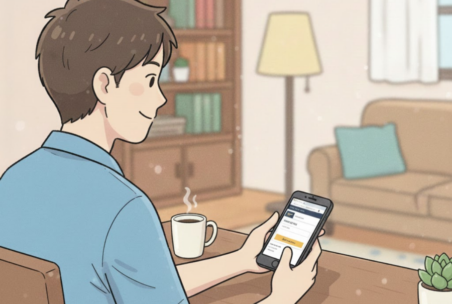 Amazonギフトカード　コンビニを登録している様子を描いたイラスト