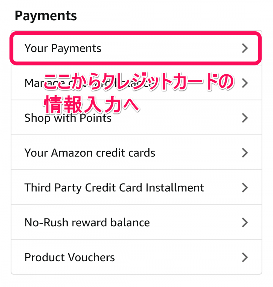 Paymentsメニュー画面