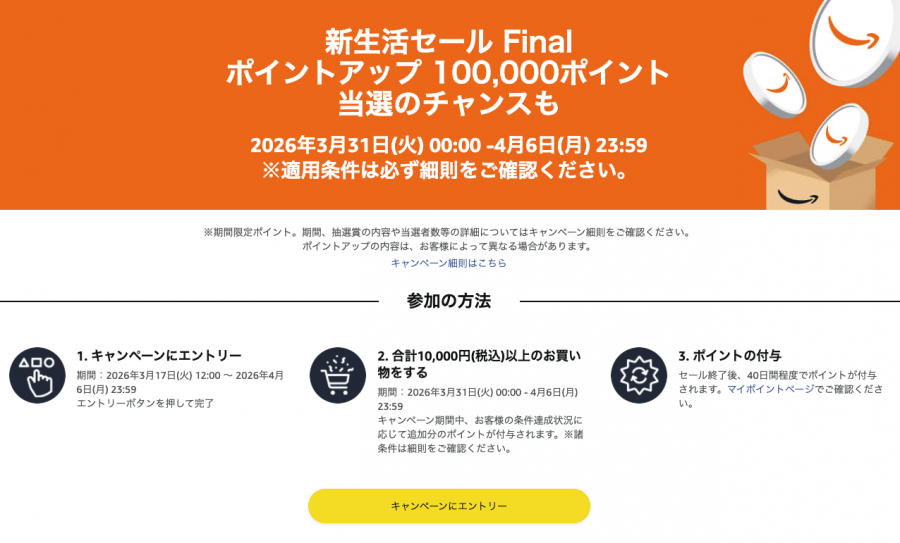 新生活セールFinalのポイントアップエントリー画面
