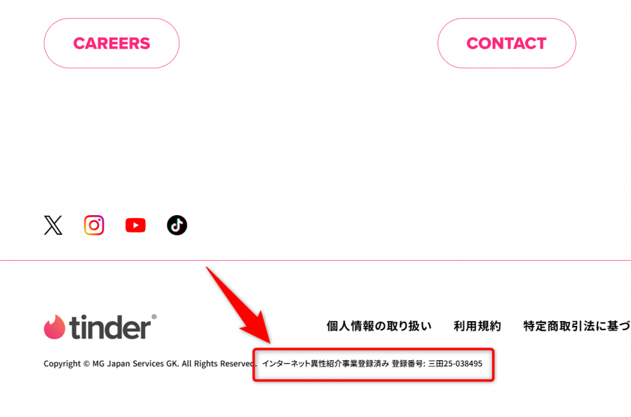 『Tinder』運営会社のサイト内にある届出済みの記載