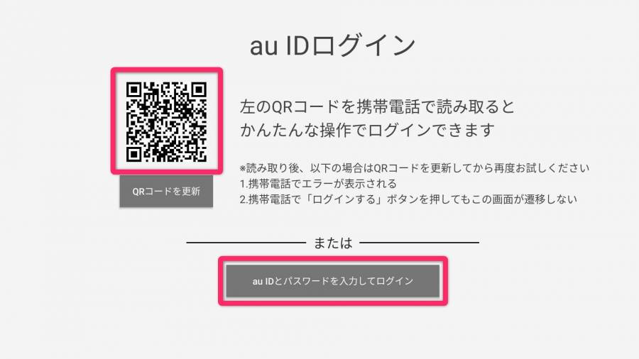 au IDへのログイン画面