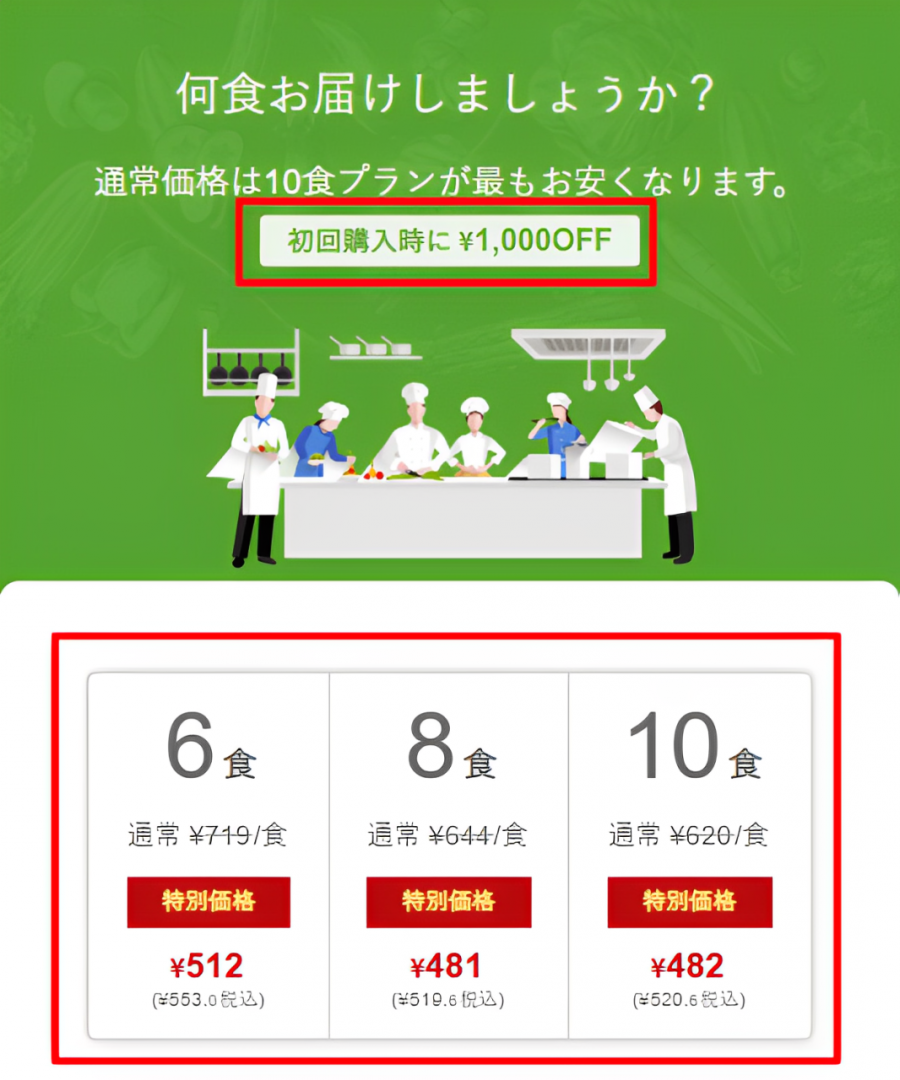 ナッシュの食数選択画面