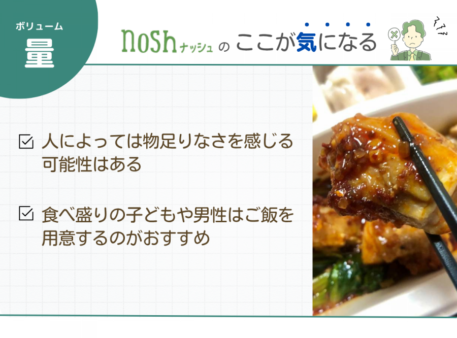 ナッシュ 量 気になった点