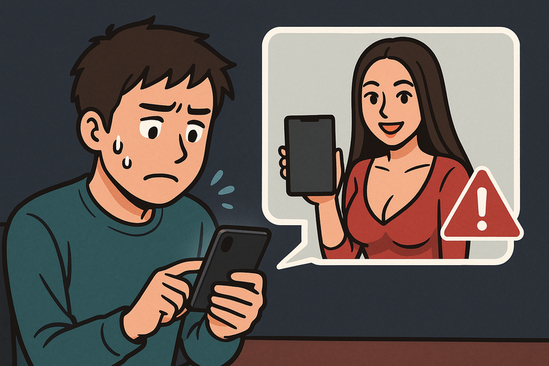 詐欺サイト誘導に遭う男性