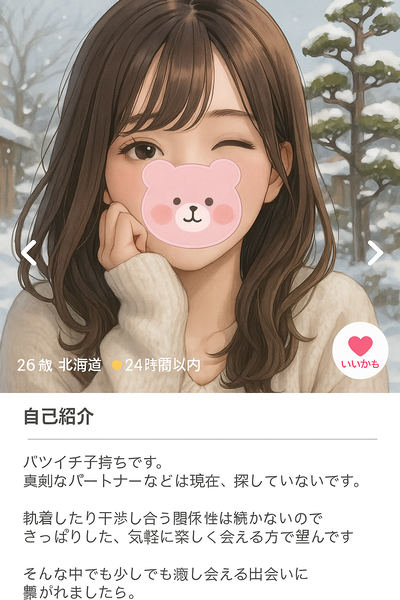 スタンプで顔の一部を隠している女性