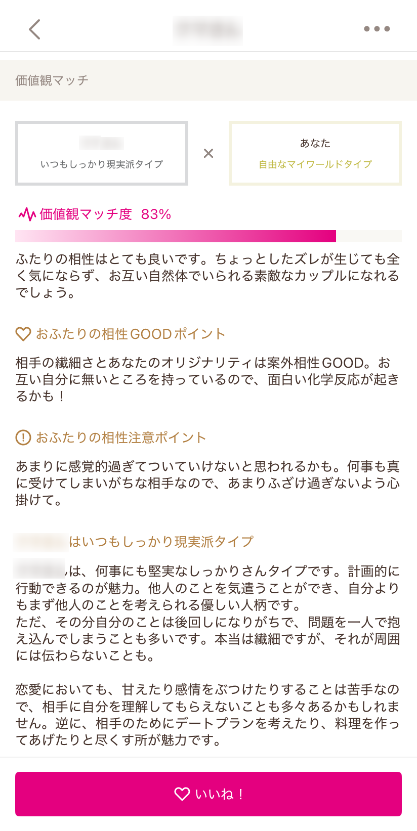 マッチ度の診断画面