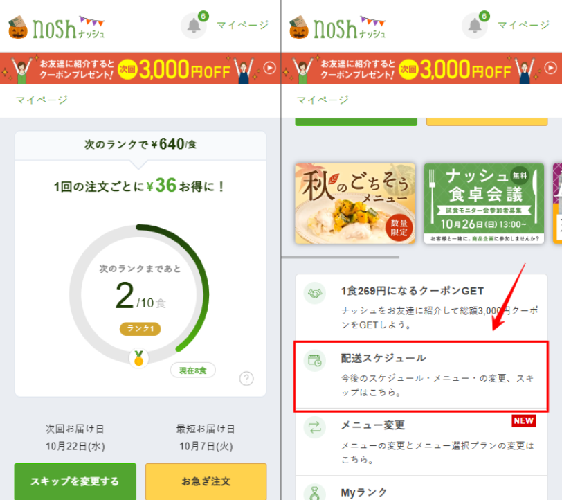 ナッシュ スキップ マイページ