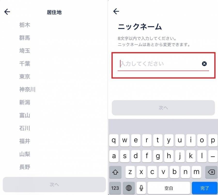 タップルの入力項目