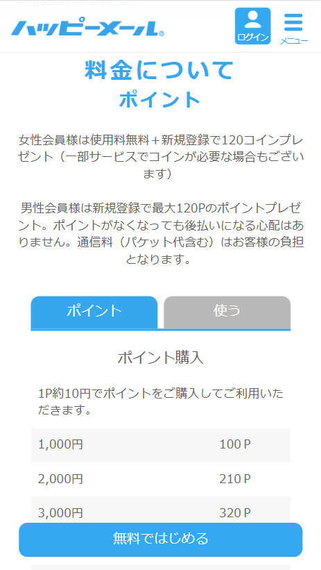 ハッピーメールの料金・ポイントについて