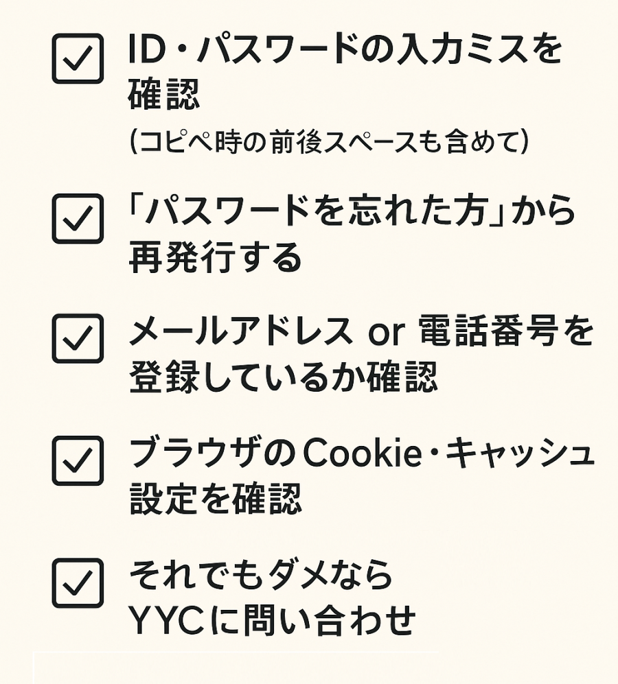 イメージ図 YYCにログインできないときの対処法