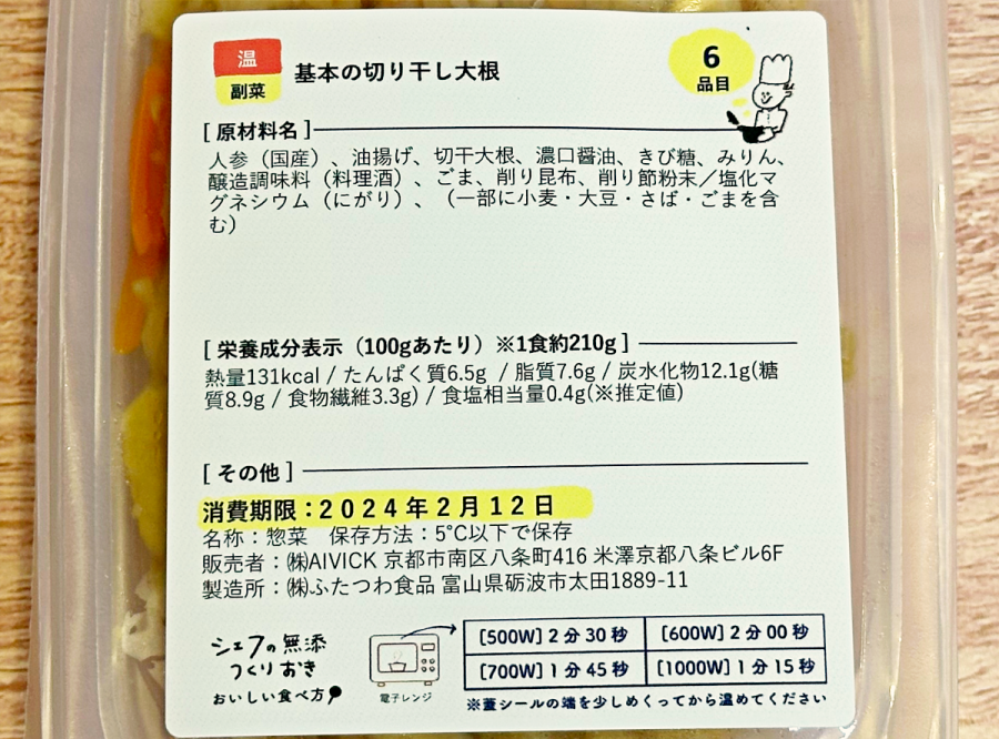 ナッシュ（nosh）「豚の生姜焼き」成分表示