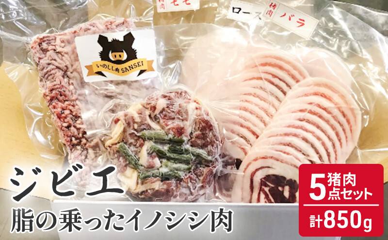 猪肉 5点セット 合計850g（ミンチ、バラ、ロース、モモ）